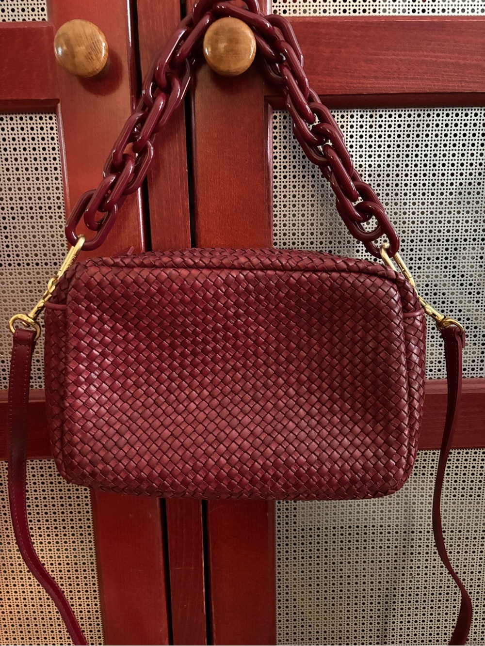Clare V Marisol Shoulder Bag in Burgundy with Chain Handle - Picture 2 of 5